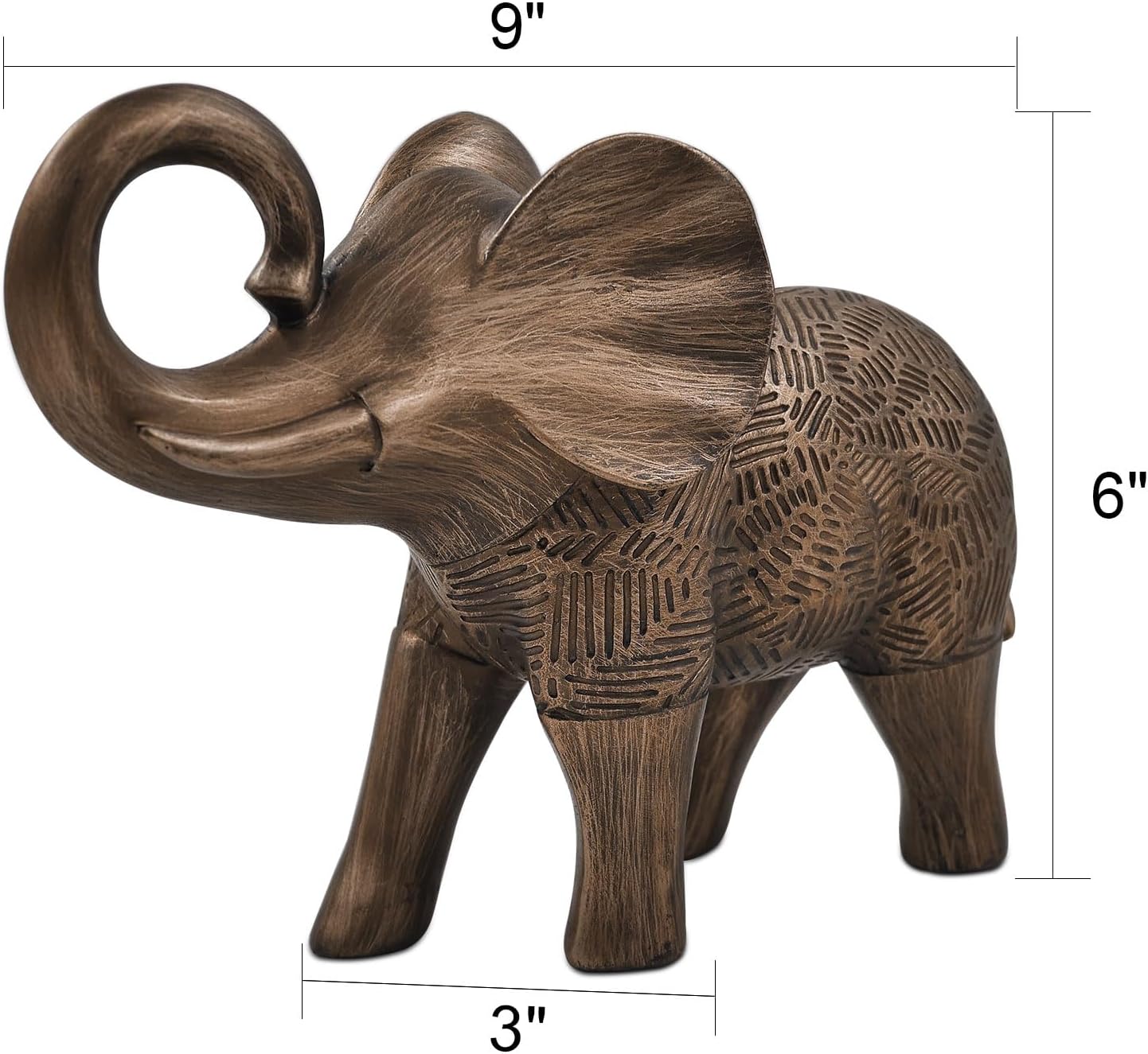 Elephant Statues, Elephant Sculptures for Table Shelf Mantel Décor, 6‘’ Bronze Animal Figurines, Paperweight