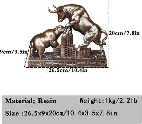 Bull and Bear Statue Wall Street Bull Statue - Ideal Stock Market Gift for Men Office Decoration Wall Street Bull Vs Bear Home Décor Stock Market,Bronze