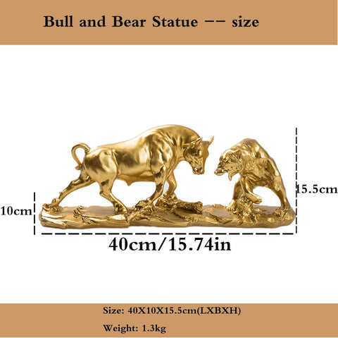 Bull and Bear Statue 15.7" L -Wall Street Bull Statue -Sculptures- Unique Decor for Financial Professionals,Gold