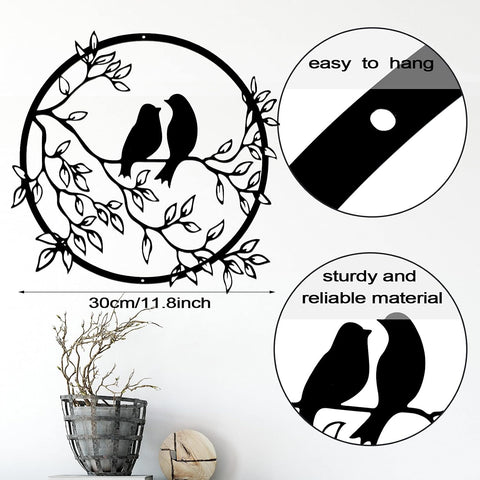 Ferraycle Metal Wall Art Bird on Tree Branch Silhouette Bird Art Decor for Living Room Garden Bedroom Office Home Wall Housewarming Party Decor(Black)