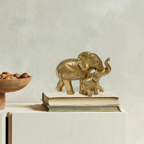 Elephant Statue for Home Decor Gold 9.2IN,Elephant Statues for Table Deskr-Elephant Decor for Living Room-Indoor Elephant Gift for Relaxation Meditation or Shrine