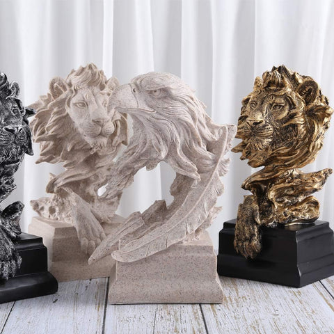 Sandstone Lion - The King of Beasts - Statue Decoration for Home/Study/Living Room, Great Collectible Figurines, Best Gift for The Man, Golden Color (HH17-D2)