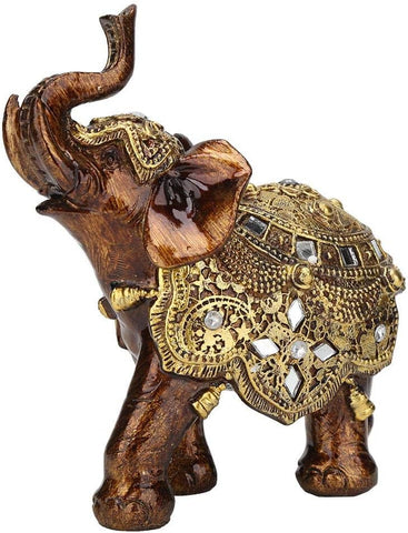 Golden Elephant Statue, Resin & Wood Grain Collectible Figurine, Feng Shui Lucky Elephant Sculpture for Home TV Cabinet