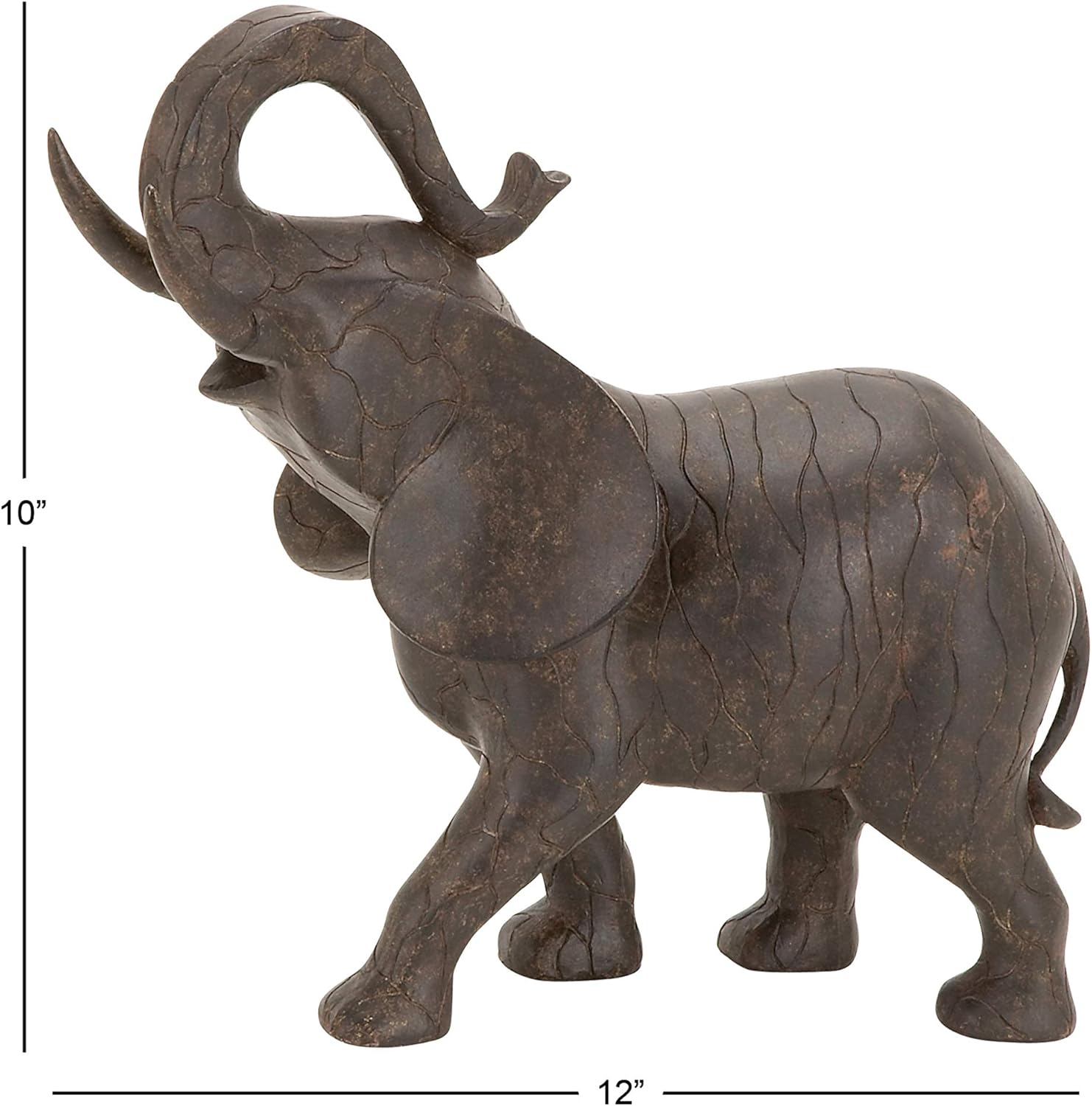 Deco 79 Polystone Elephant Decorative Sculpture Home Decor Statue, Accent Figurine 12" x 3" x 10", Gray