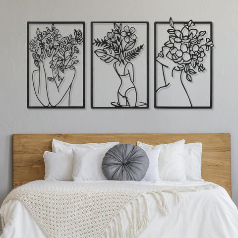 CHENGU 3 Pieces Metal Minimalist Abstract Woman Wall Art Line Drawing Wall Art Decor Single Line Female Home Hanging for Kitchen Bathroom Living Room(Artistic Body)