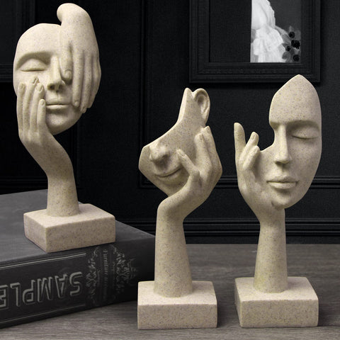 3 Pcs Thinker Statue, Silence is Gold Abstract Art Figurine, No Hear No See No Speak Modern Home Resin Sculptures Decorative Objects Decor for Home Office Bookshelf Desktop(Black) (A-41)