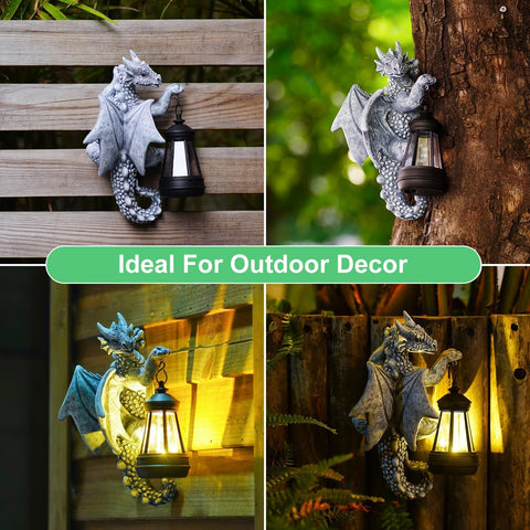 Goodeco Dragon Tree Hugger Solar Lantern Garden Statue - 9.3 Inch Resin Dragon Decor for Outdoor, Perfect Garden Gift & Yard Decor