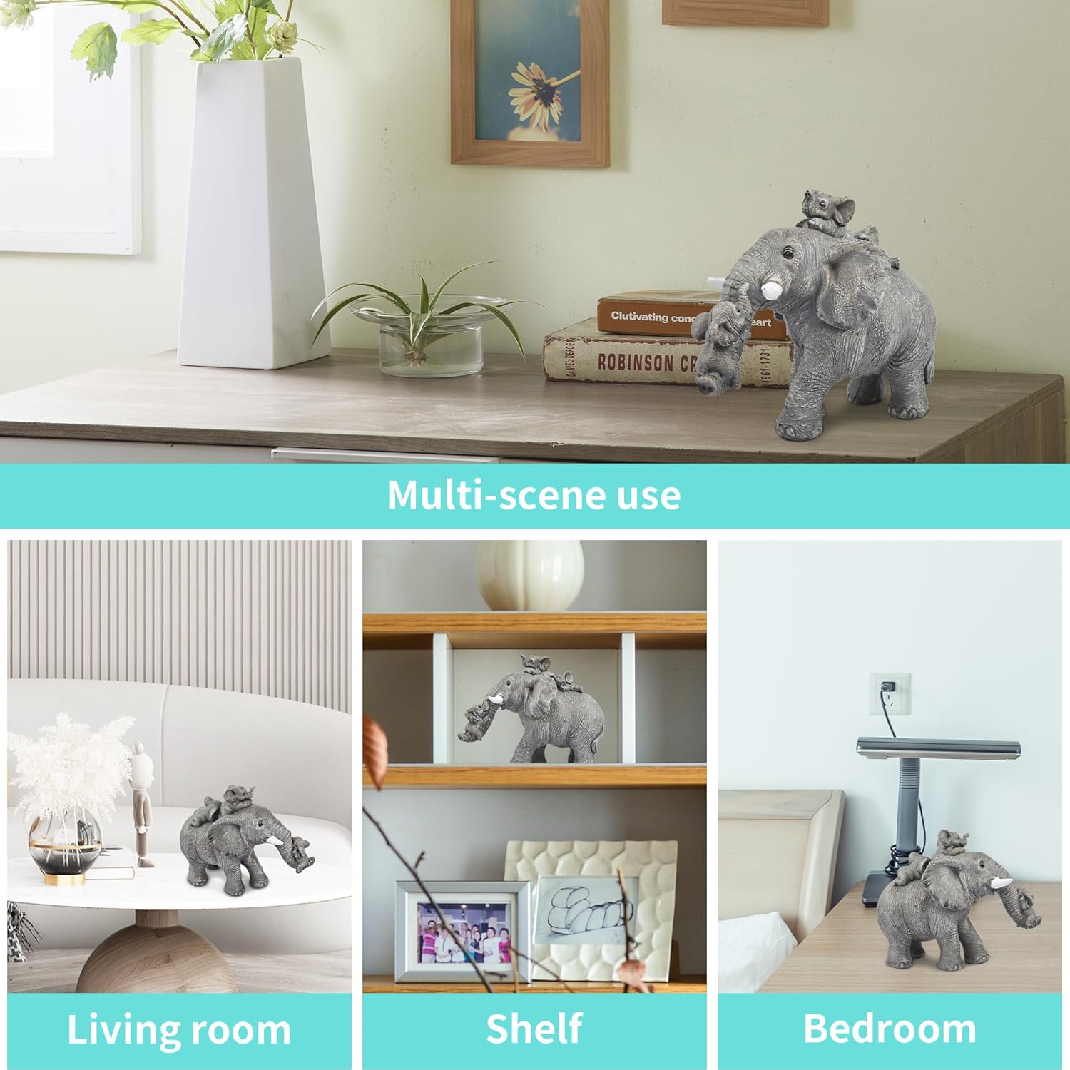 Elephant Gifts for Women, Cute Statue Decor Brings Love, Grayish Yellow Figurines Home Decoration Living Room