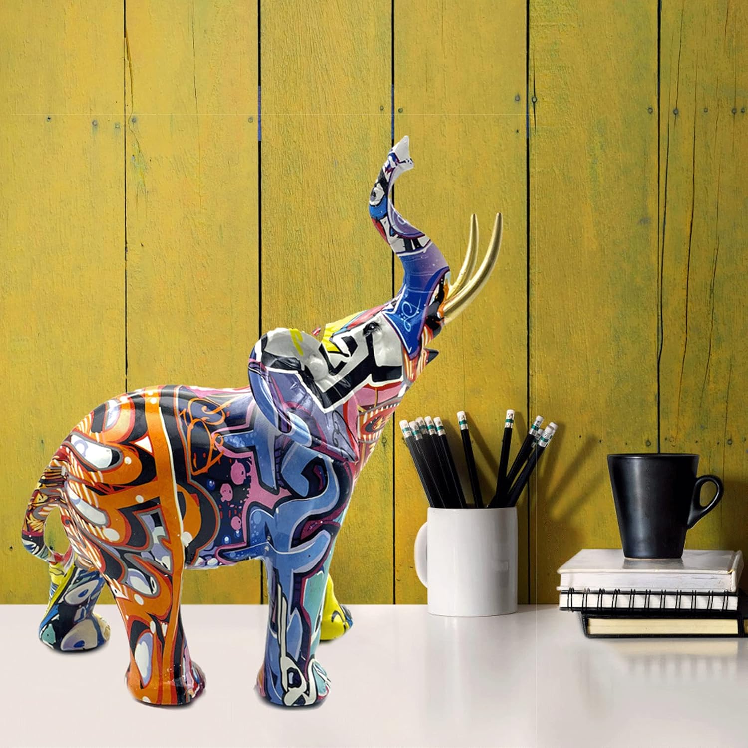 Colorful Art Elephant Statue Sculpture Figurine Collectible Gift Idea Home Decor Desktop Decoration (Large)