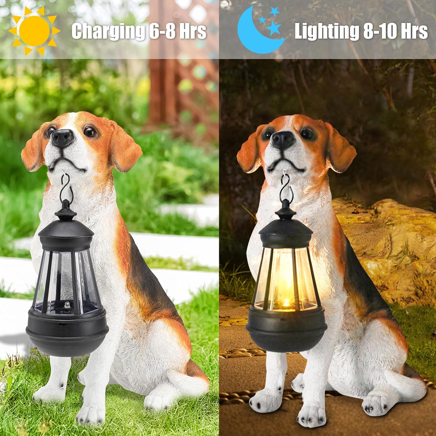 Garden Dog Statues Outdoor Decor, 13" Solar Powered LED Lights Outdoor Statue Garden Decorations Puppy Figurine for Patio, Lawn, Yard Art Decoration, Housewarming Garden Gift