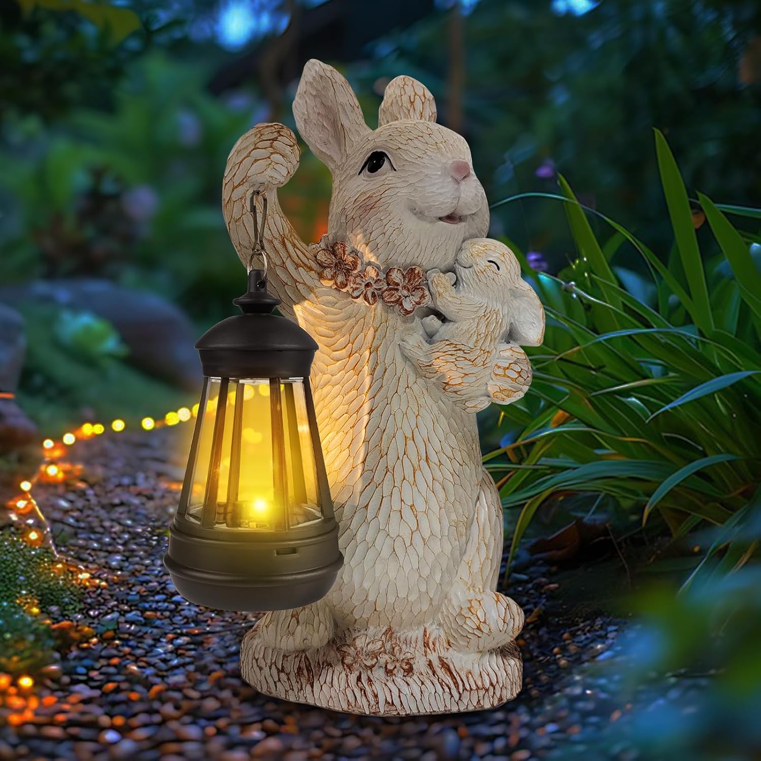 Solar Outdoor Garden Statues Lights, Mom Gifts Birthday Gifts for Women, Lucky Elephant Unique Housewarming Gifts and Yard Decoration, Elephant Figurines with Cute Birds Garden Sculpture Decor