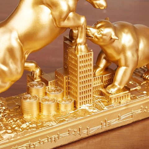 Bull and Bear Statue Wall Street Bull Statue - Ideal Stock Market Gift for Men Office Decoration Wall Street Bull Vs Bear Home Décor Stock Market,Bronze