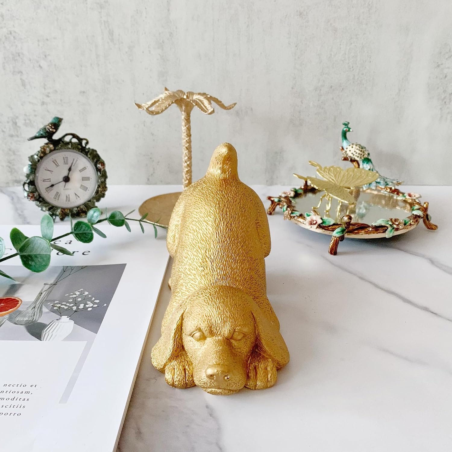 Golden Elephant Statue, Animal Figurine Home Decor, Elephant Sculpture for Home Office Desktop Bookshelf