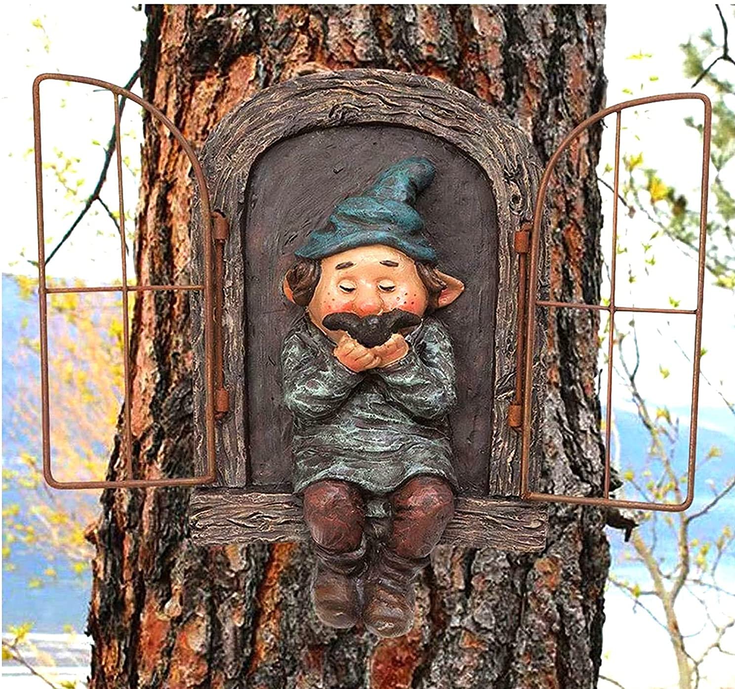 Whimsical Fairy Garden Gnome Statue, Tree Faces Decor Outdoor -5.9 Inch, Funny Garden Tree Decoration,Ideal Patio Yard Lawn Porch Decoration