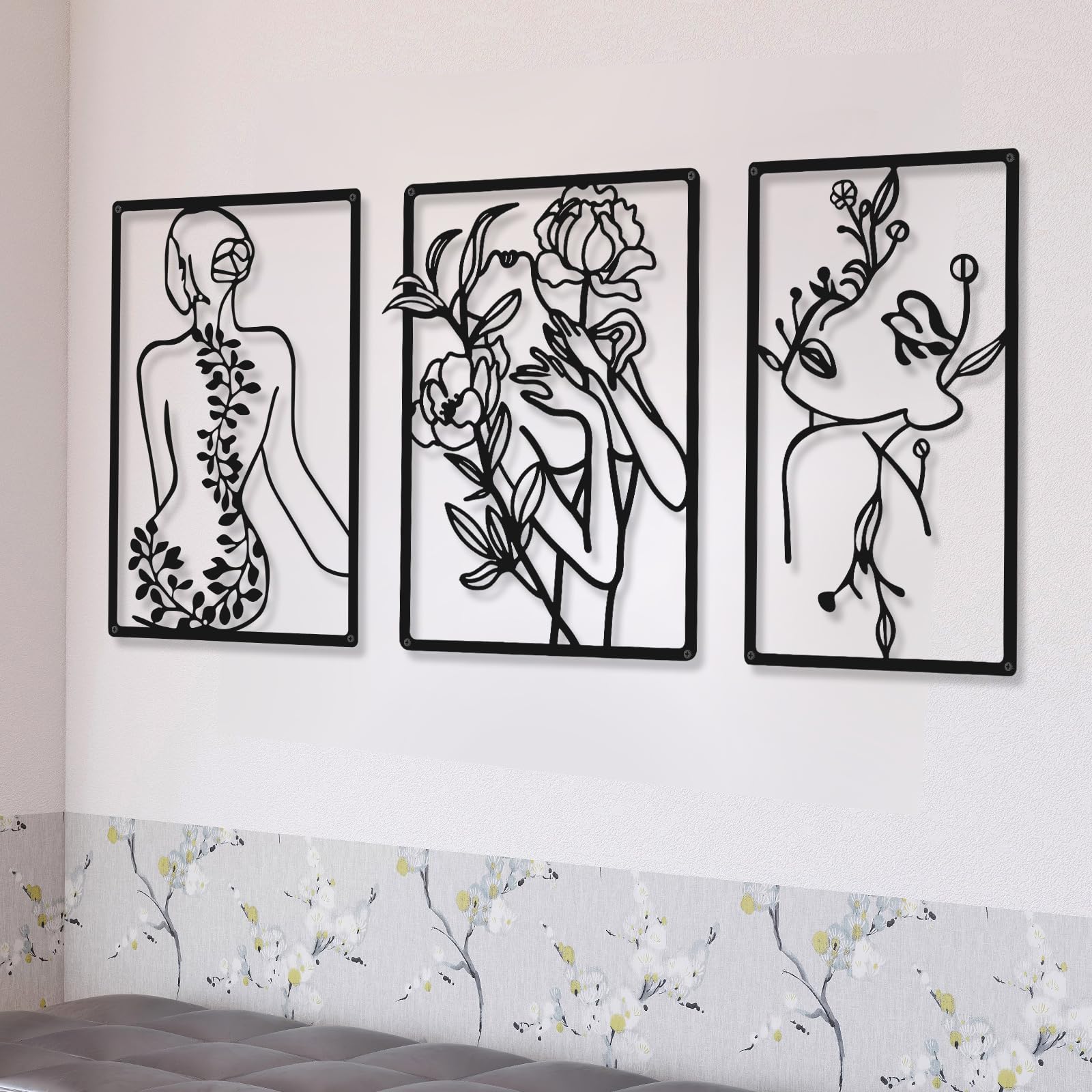 CHENGU 3 Pieces Metal Minimalist Abstract Woman Wall Art Line Drawing Wall Art Decor Single Line Female Home Hanging for Kitchen Bathroom Living Room