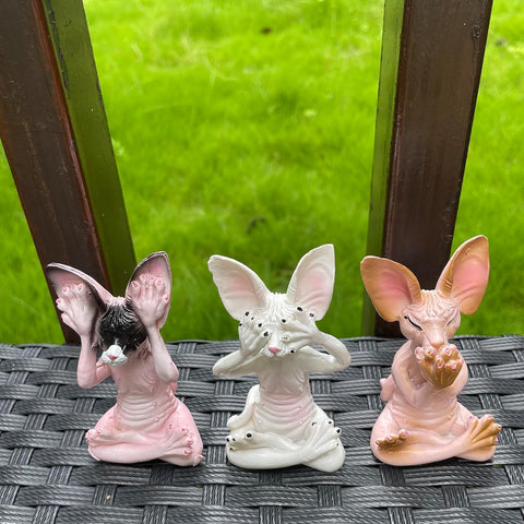 Set of 3 Wise Sphynx Cat Statue See Hear Speak No Evil Zen Meditating Yoga Cats Figurine Buddha Cats Sculptures 3.3" Tall Shelf Sitters