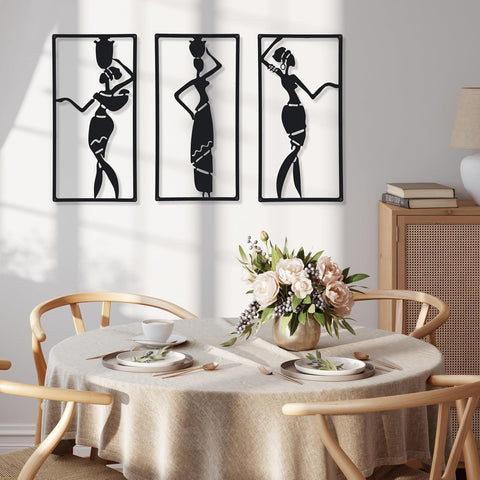 CHENGU 3 Pieces Metal Minimalist Abstract Woman Wall Art Line Drawing Wall Art Decor Single Line Female Home Hanging for Kitchen Bathroom Living Room(Artistic Body)