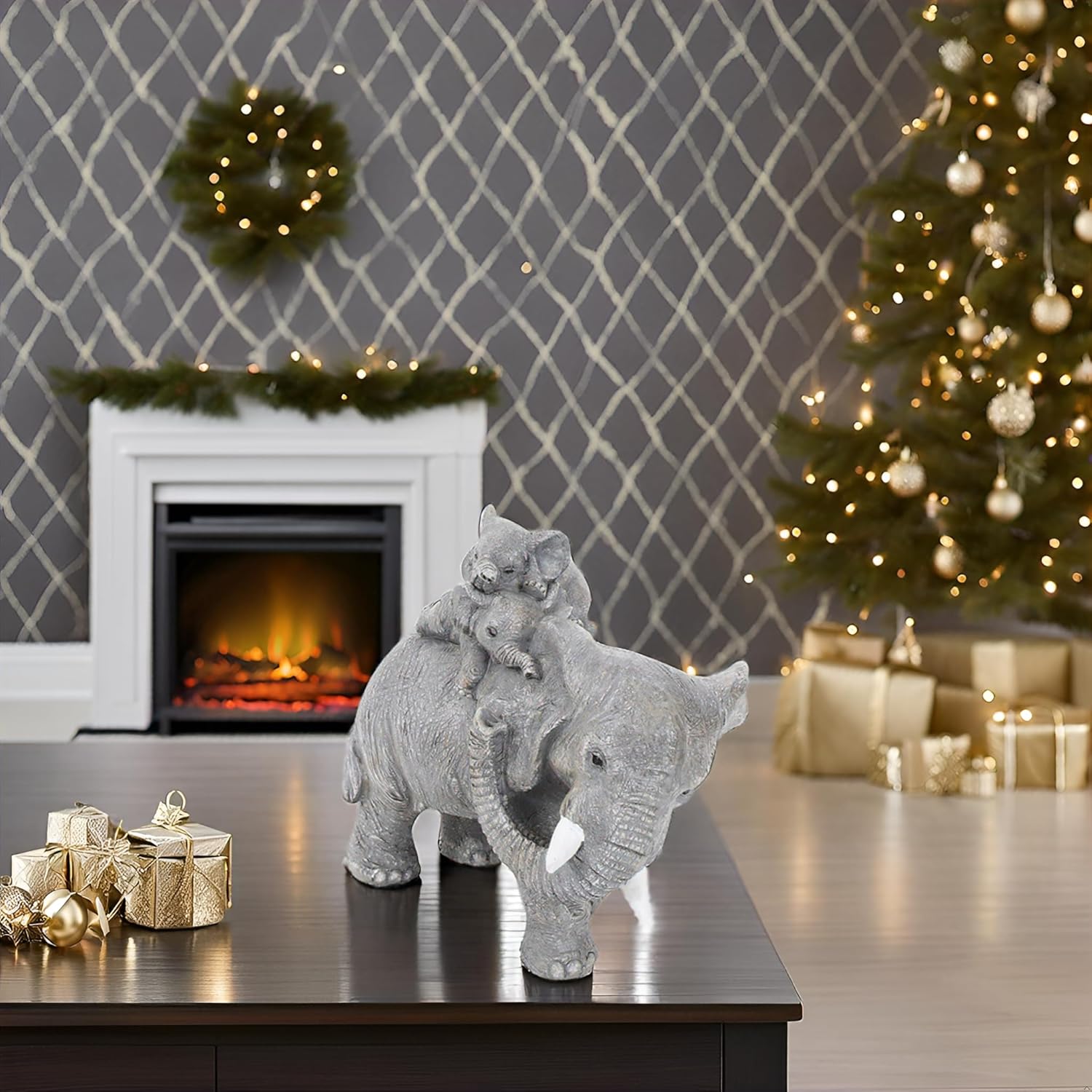 Elephant Gifts for Women, Cute Statue Decor Brings Love, Grayish Yellow Figurines Home Decoration Living Room