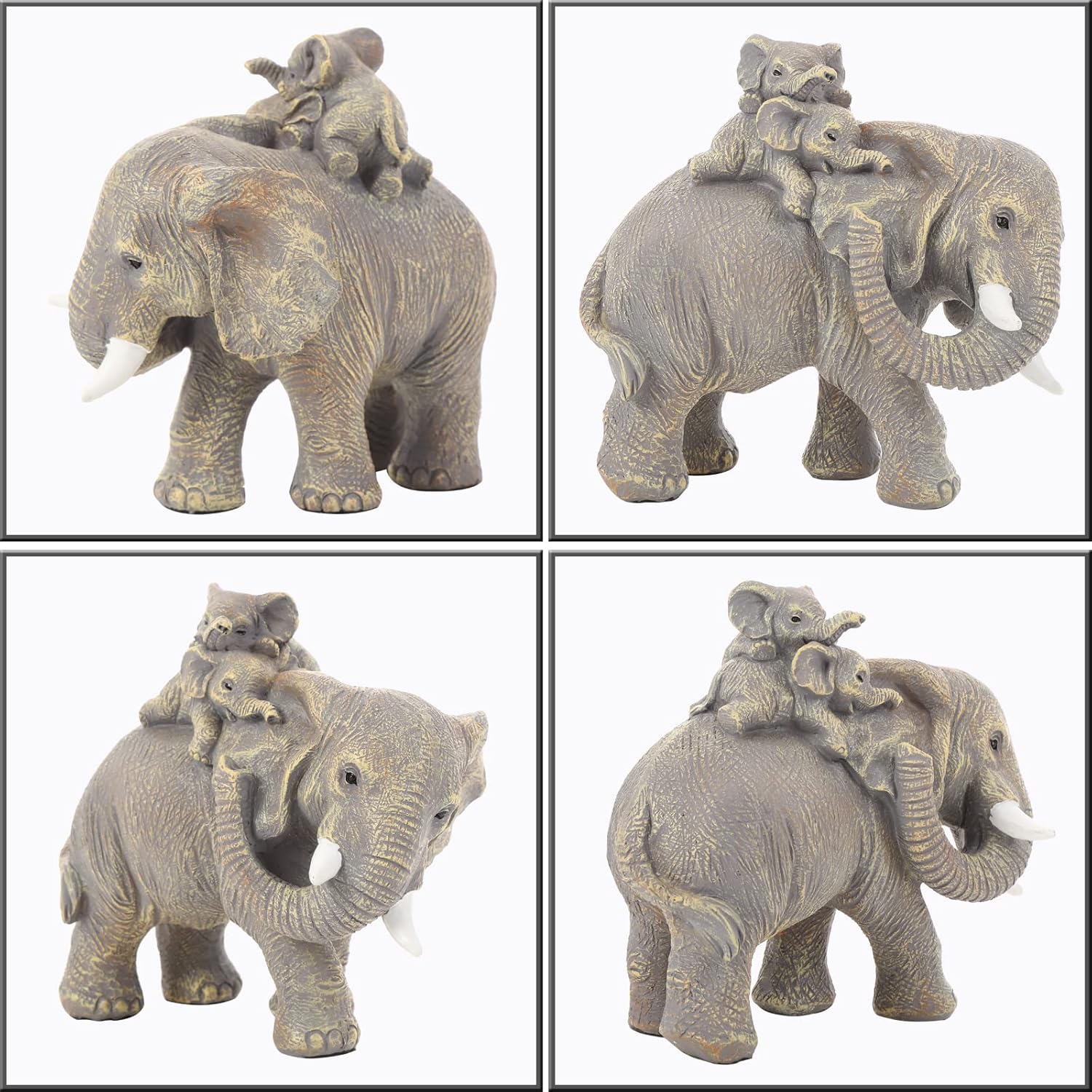 Good Luck Elephant Figurines Home Décor Elephant Carries Two Calves on Its Back Statue Décor for Shelf Good Gifts for Women Decoration for Living Room, Bedroom, Office