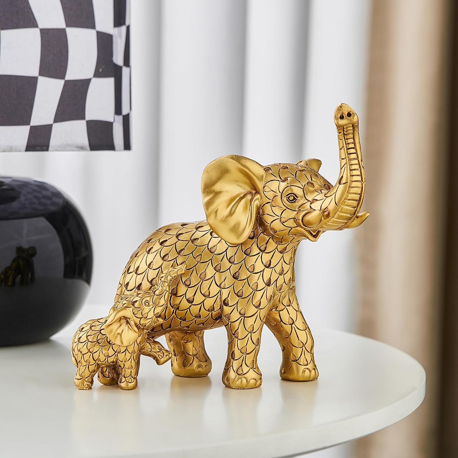 Home Decor Elephant Statue, Rustic Gold Coffee Tabel Bookshelf Decor Acctens, Elephant Decoration for Good Luck, Mom Gifts, Home Living Room Bedroom Office Decorations (Rustic Gold Elephant)