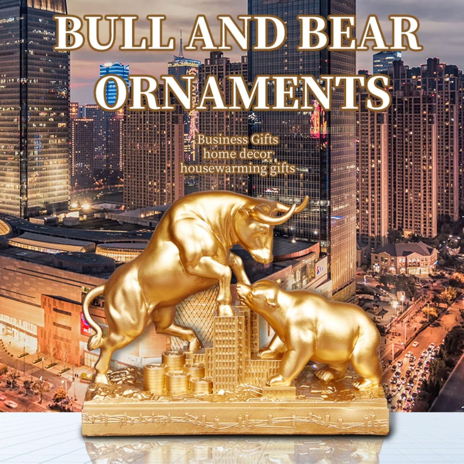 Bull and Bear Statue Wall Street Bull Statue - Ideal Stock Market Gift for Men Office Decoration Wall Street Bull Vs Bear Home Décor Stock Market,Bronze