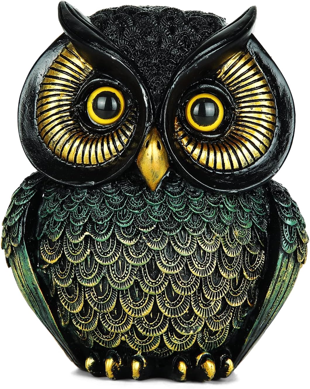 Owl Statue Home Decor Small Owl Figurines Shelves Decorations for Home Office Living Room Decor Gifts for Owl Lovers (Black-Green)