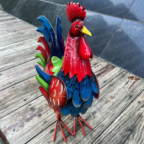 Metal Rooster Yard Decor, 16" Metal Chicken Yard Art, Garden Rooster Statues & Sculpture, Farmhouse Lawn Iron Chicken Figurines, Rooster Animal Decoration for Patio Backyard Home Kitchen