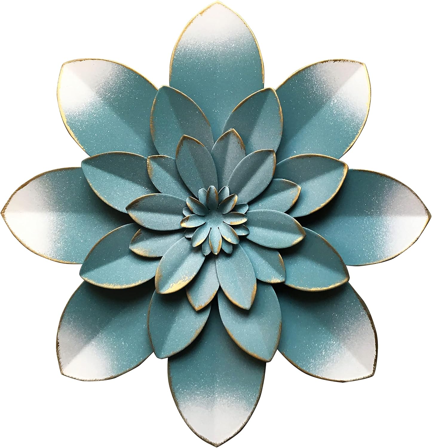 Blue Metal Flower Wall Art Decor, 9.5“ Rustic Modern Floral Sculpture, Distressed Hanging Home Decoration Accent Artworks for Indoor Bedroom Living Room Office Outdoor Garden Patio