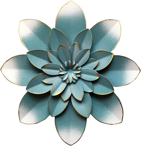 Blue Metal Flower Wall Art Decor, 9.5“ Rustic Modern Floral Sculpture, Distressed Hanging Home Decoration Accent Artworks for Indoor Bedroom Living Room Office Outdoor Garden Patio