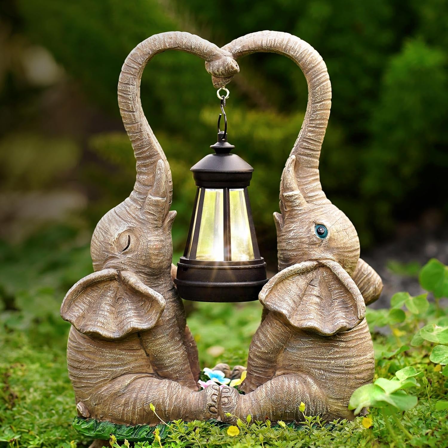 Elephant Statue Garden Decor with LED Solar Lights-Set of 2 Good Luck Elephant Outdoor Statue Christmas Decorations for Yard Patio,Porch,Home -Mothers Valentines Day Gifts for Women, Mom, Grandma