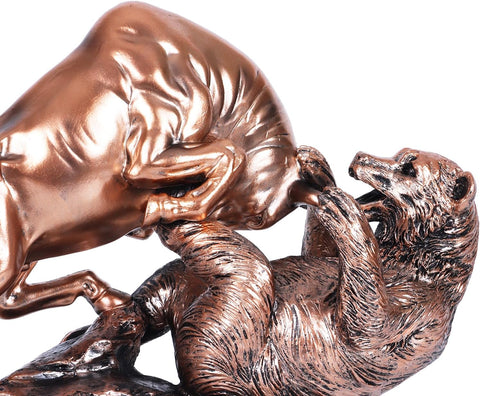 Wall Street Bull and Bear Statue Bronze Patina Resin Stock Market Charging Sculpture Home Office Decor