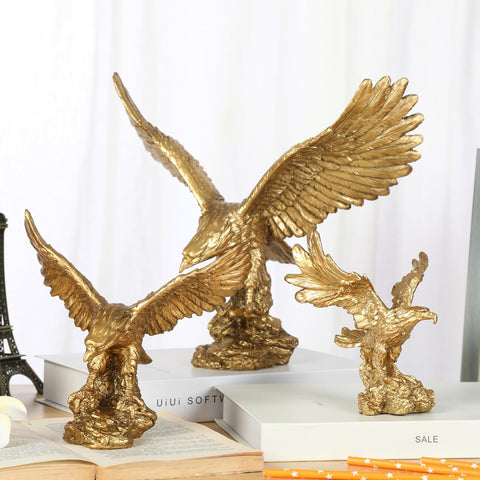 Golden Eagle Statue, Flying Wild Bird Eagle Decorative Bronze Patina Resin Figurine（M）