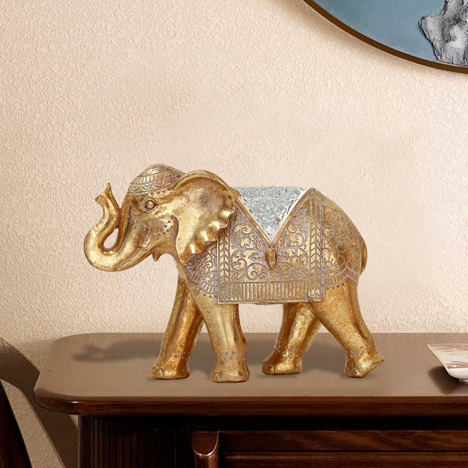 Elephant Statue for Home Decor Gold 9.2IN,Elephant Statues for Table Deskr-Elephant Decor for Living Room-Indoor Elephant Gift for Relaxation Meditation or Shrine