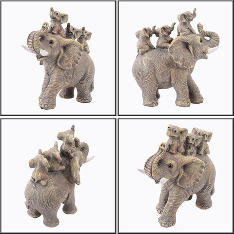 Cute Elephant Statue Home Décor Good Luck Elephant Carries Three Calves on Its Back Figurines Décor for Shelf Good Gifts for Women Decoration for Living Room, Bedroom, Office