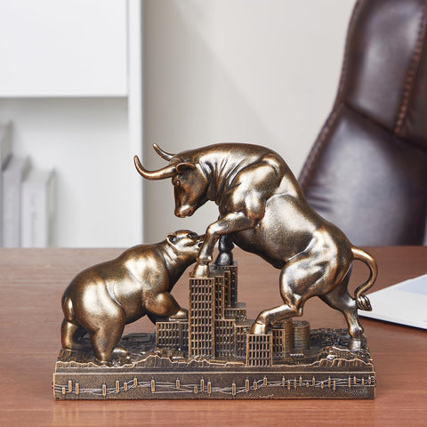 Bull and Bear Statue,Resin Abstract Tabletop Decor, Stock Market Decor,Gifts for Financial Investment Managers Investor.