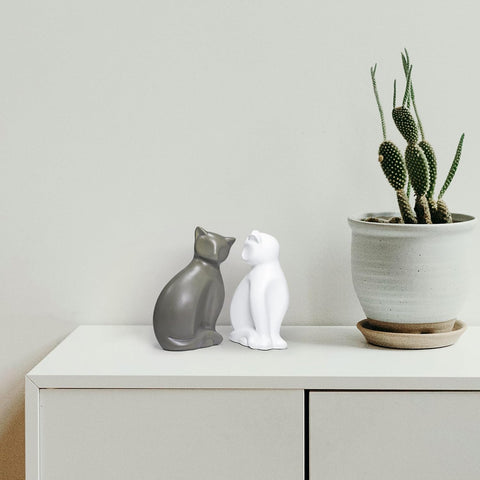 Minimalist Ceramic Lucky Cat Statue Living Room Desk Animal Figurine Decoration, White