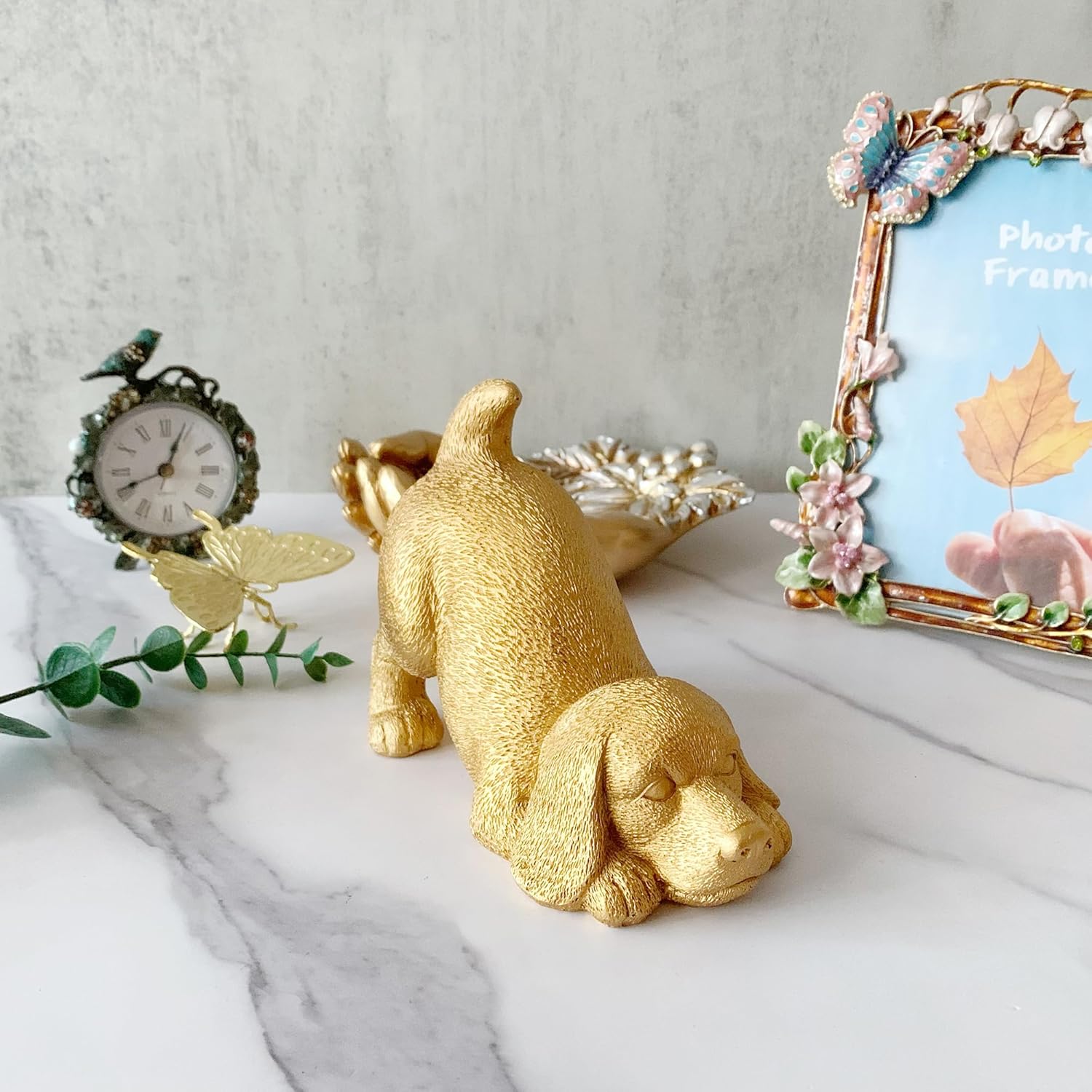 Golden Dog Statue, Animal Figurine Home Decor, Dog Sculpture for Home Office Desktop Bookshelf