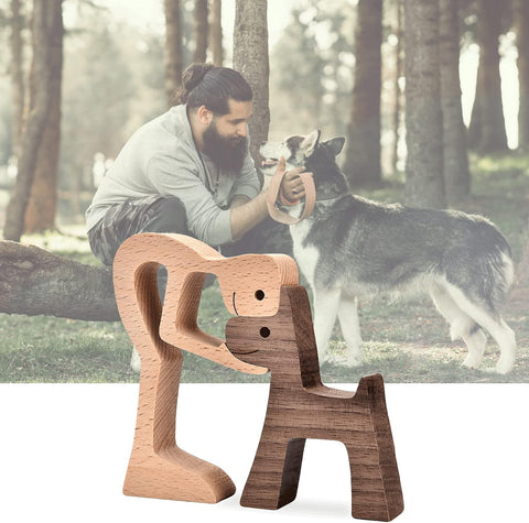 Accent Decor Men and Dog Figura Decorativa Wooden Gift Home Accents