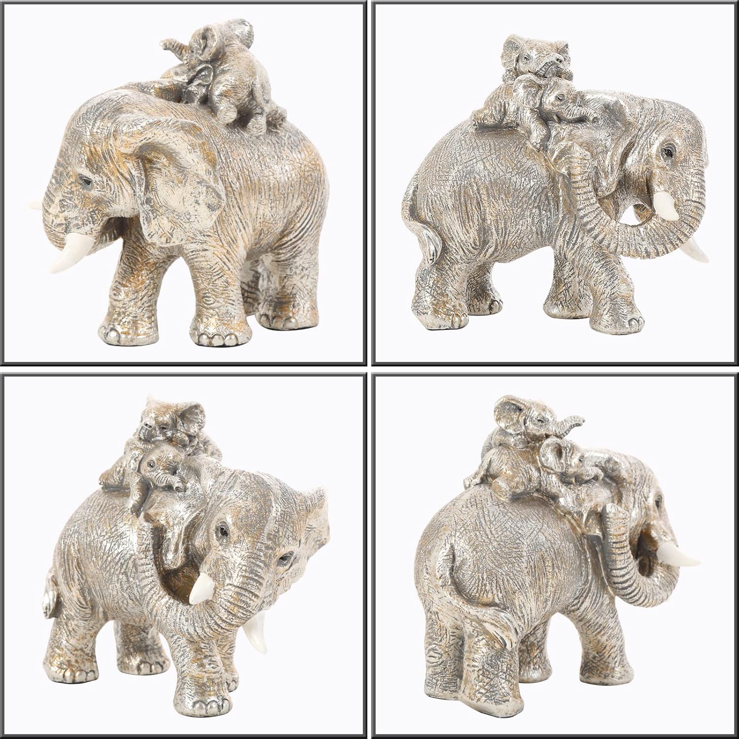 Good Luck Elephant Figurines Home Décor Elephant Carries Two Calves on Its Back Statue Décor for Shelf Good Gifts for Women Decoration for Living Room, Bedroom, Office