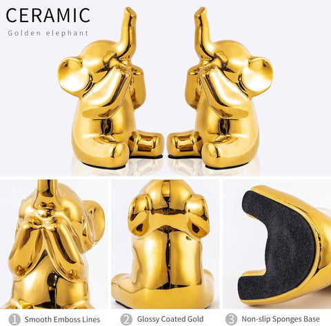 Loving Pair of Small Gold Elephant Statues Gold Home Decor Modern Boho Style Figurine Decorative Ornaments for Living Room, Bedroom, Office Desktop, Cabinets, Shelf