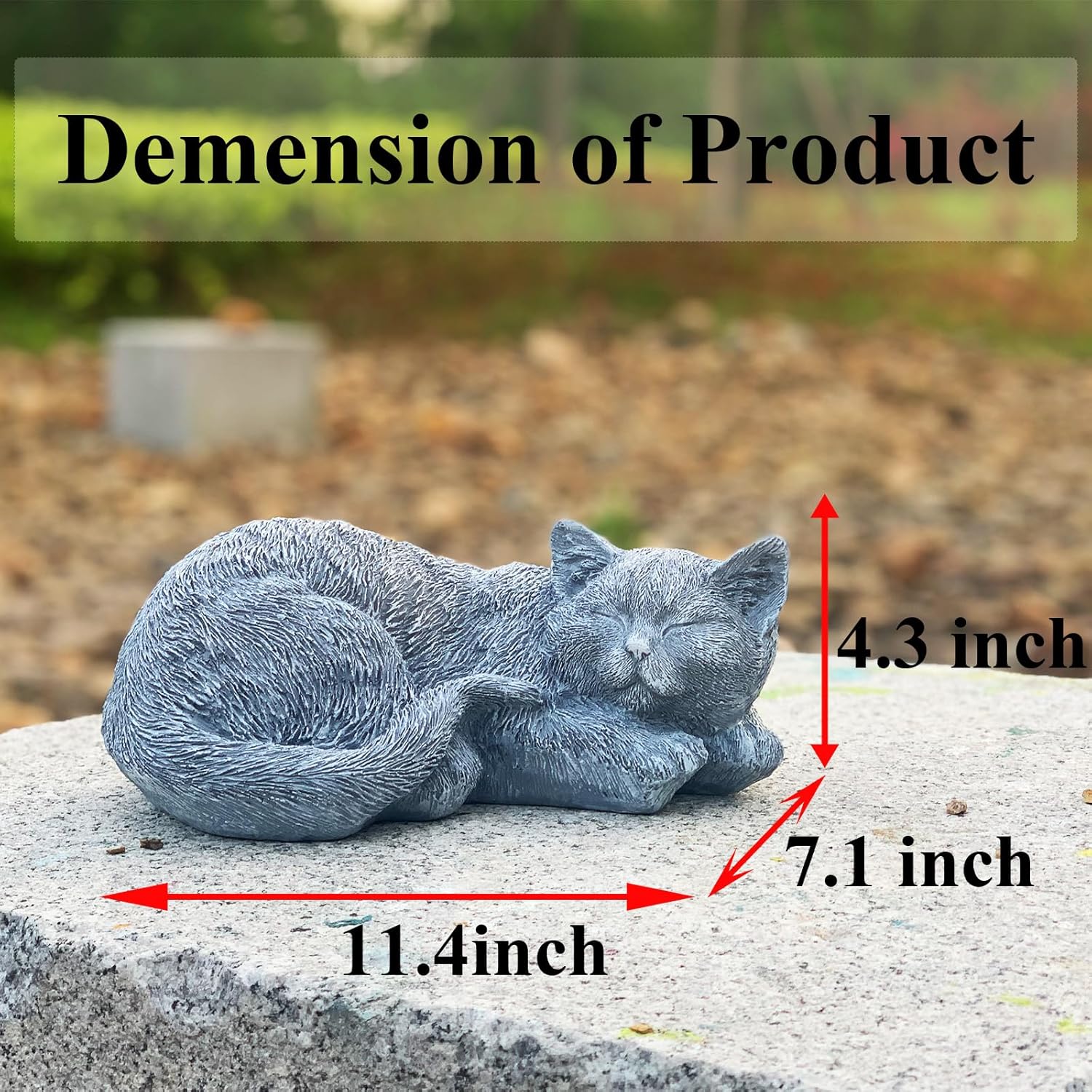 Cat Statue, Grey, Resin, Contemporary, Outdoor / Indoor Decor, 11.4" L x 7.1" W x 4.3" H, 1.5 lbs