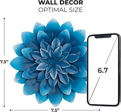 Everydecor Succulent Metal Flowers Wall Decor – Blue, Hand Painted, 3D Flower Art Decoration for Living Room, Bedroom, Kitchen, Bathroom - Floral Decor for Indoor & Outdoor Use