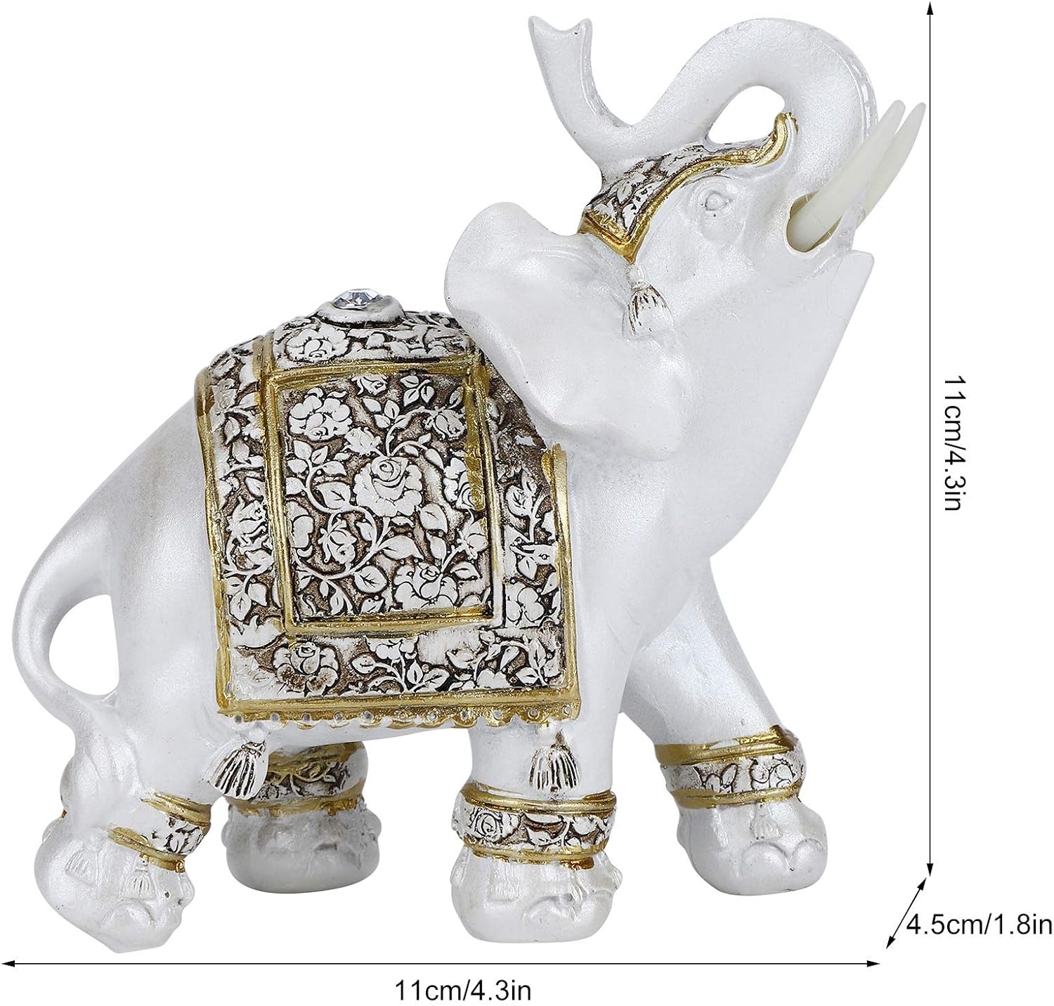 Wealth Elephant Statue,White Retro uropean Style Resin Lucky Feng Shui Lucky Elegant Figurine Elephant Statue Collectible for Home Office Car Decoration