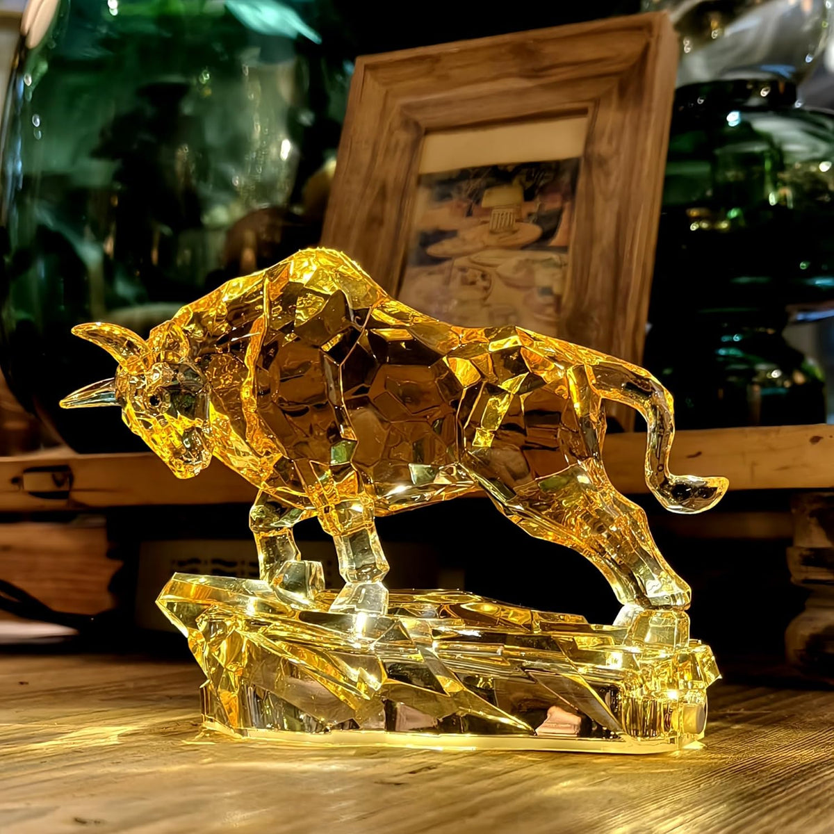 Acrylic Bull Statue - Wall Street Bull Sculpture for Home or Office Decor - 8.5'' Long