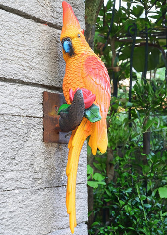 Teaeeno Real Resin Wall Bird Statue Decor,Real Parrot Sculpture Home Decor,Outdoor Indoor Figurine Ornaments-Garden Tree Sculpture,Resin Animal Statue for Garden, Terrace, Lawn, Yard