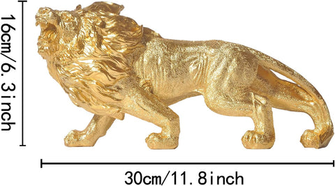 Lion Statue, 11.8 Inch Strong Lion Sculpture, Modern Gold Home Decor, Bookcase Desk Bedroom Family Living Room Centerpiece