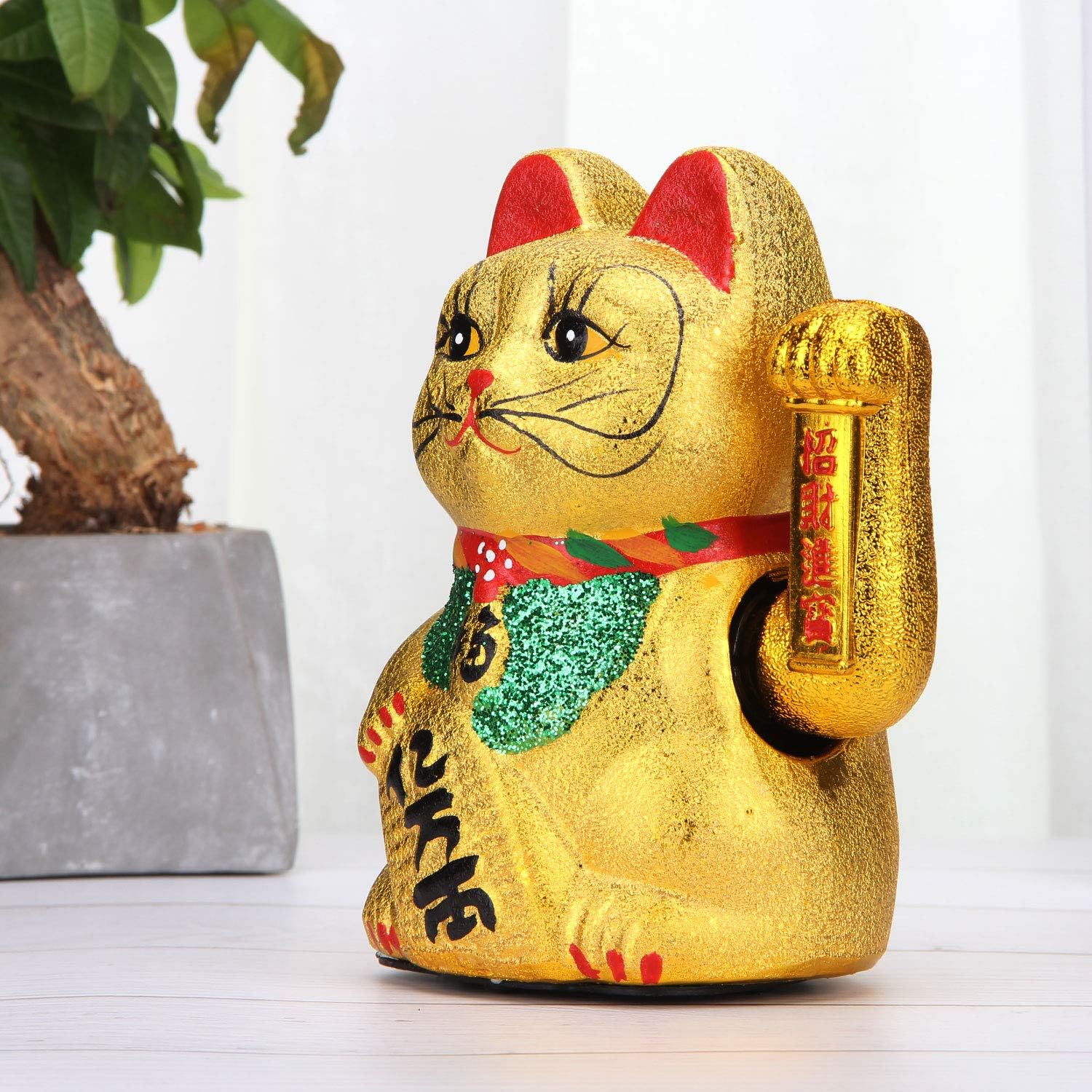 7" Beckoning Ceramic Maneki Neko Lucky Fengshui Cat