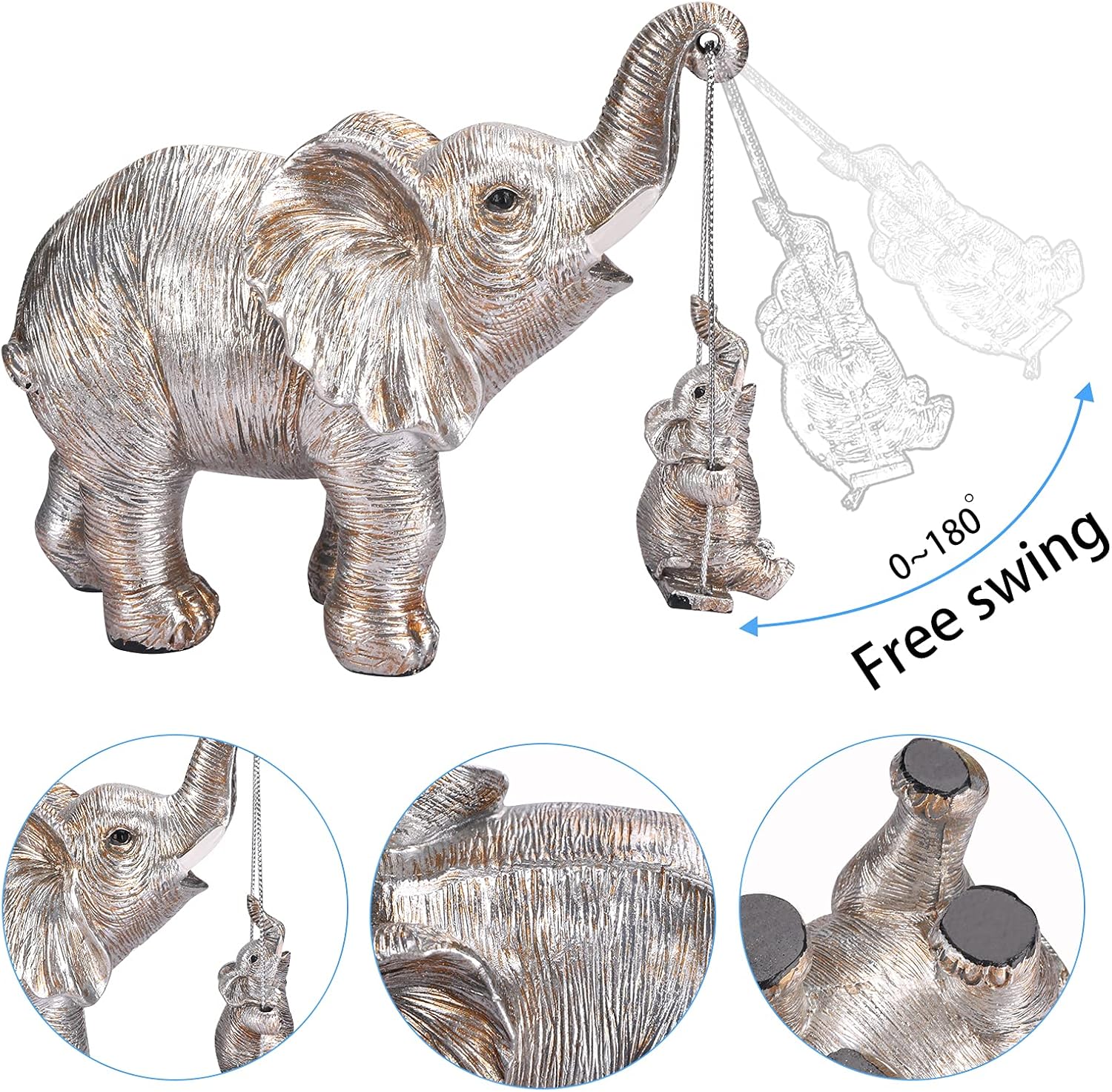 Elephant Statue. Elephant Decor Brings Good Luck, Health, Strength. Elephant Gifts for Women, Mom Gifts. Decorations Applicable Home, Office, Bookshelf TV Stand, Shelf, Living Room - Silver