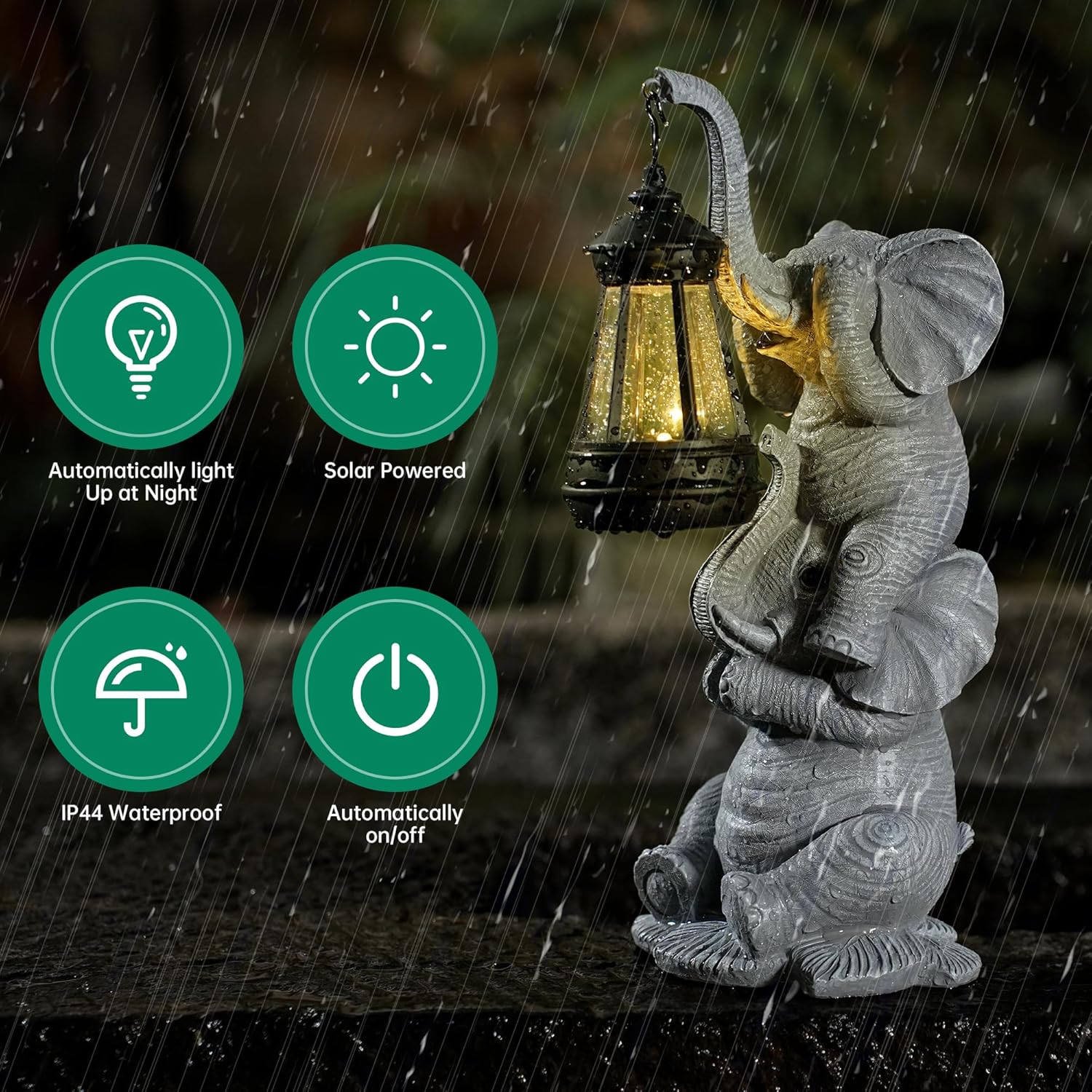 Solar Elephant Garden Statue with LED Lights - Waterproof Outdoor Decor for Patio, Yard, Balcony - Unique Elephant Gifts for Women, Mom, Grandma - Birthday, Mother’s Day, Housewarming Gift