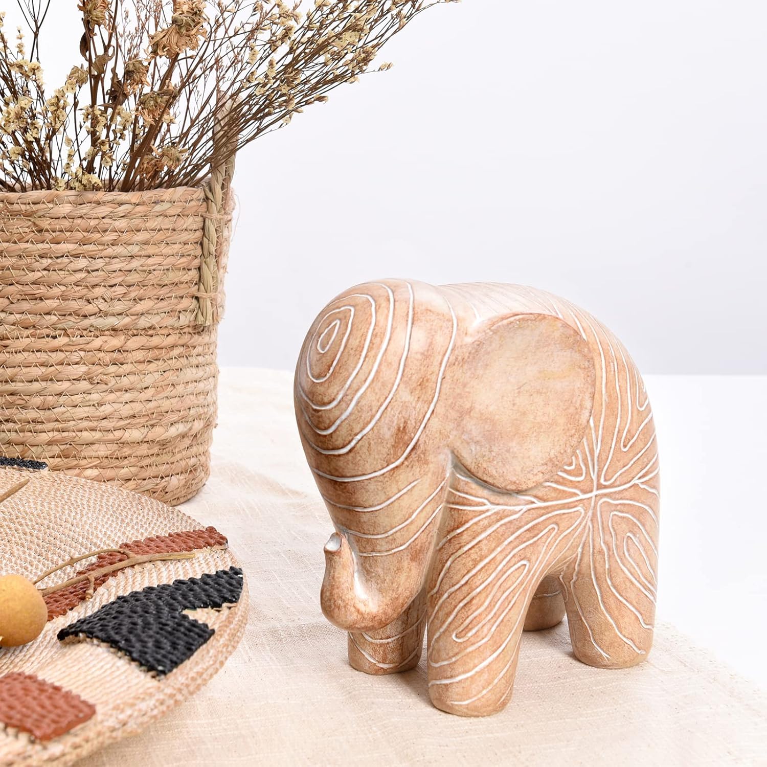 Elephant Statue, African Animal Decor, Wooden Elephant Gift for Women, Boho Decor for Living Room, Shelf, Office